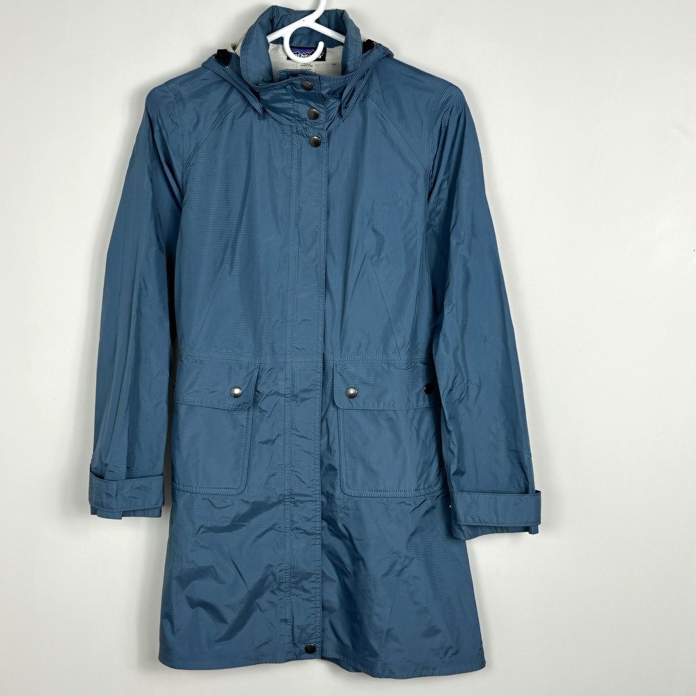 Patagonia Torrentshell Trench Coat Blue Womens XS Rain Coat DWR Ripstop Packable